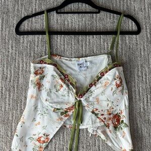 Floral Print Women's Top by - White and Green